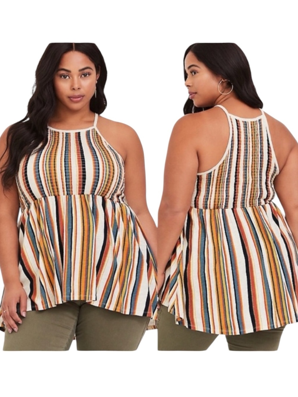 Torrid Striped Smocked Halter Babydoll Top